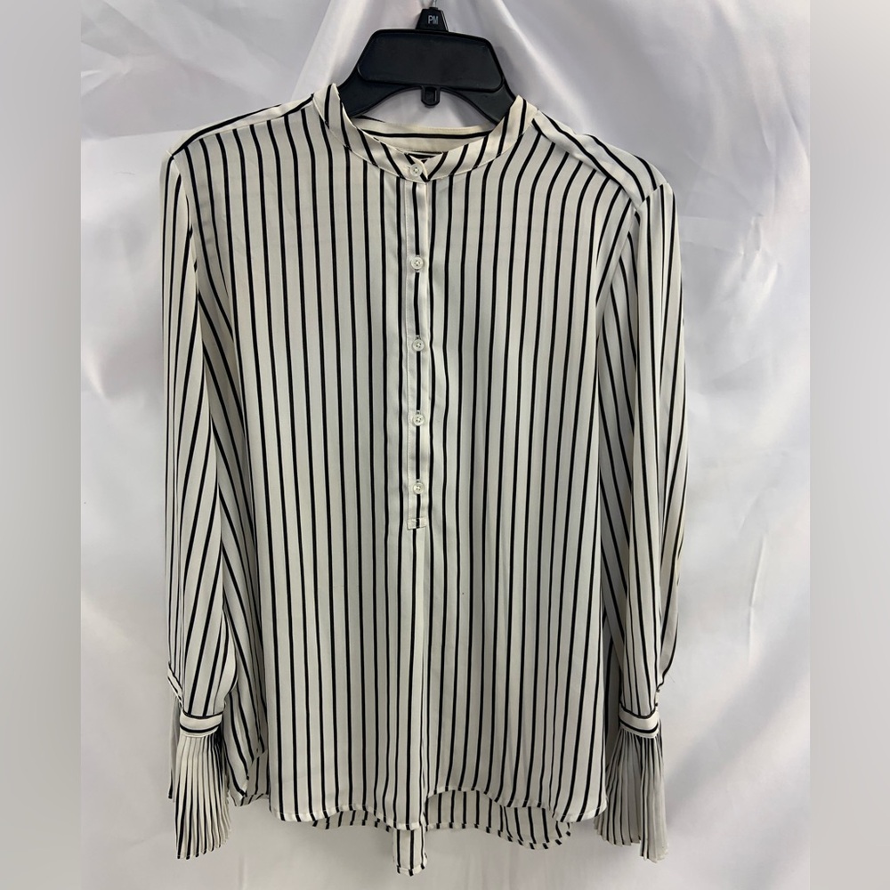 Ann Taylor Factory White and Black Long Sleeve Blouse